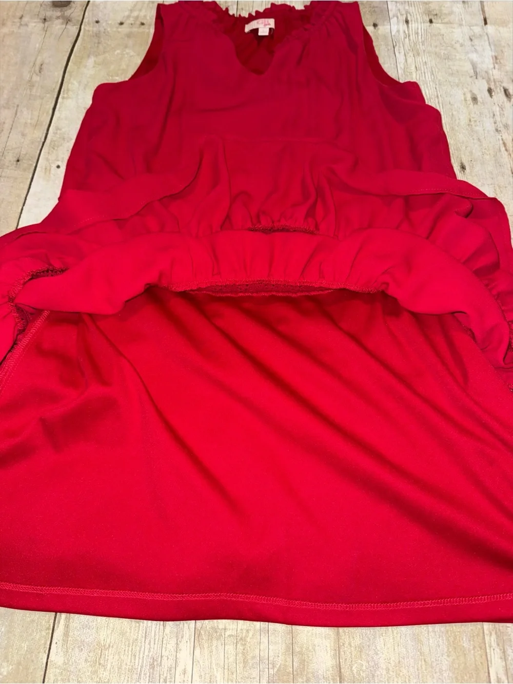 GB Girls Bright Red Tiered Dress with Lace Trim
